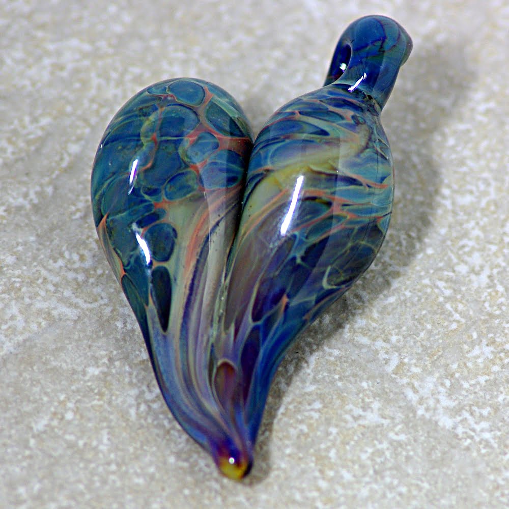 Blue borosilicate glass heart pendant